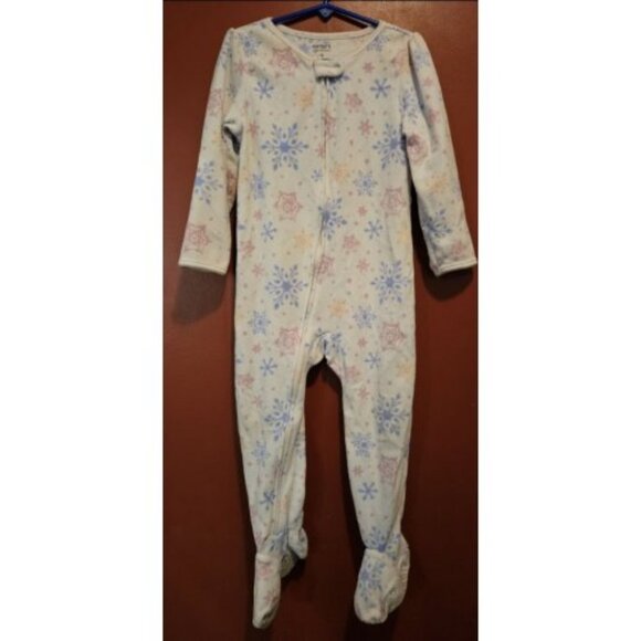 CARTERS White Snowflake Print One Piece Fleece Blanket Sleeper Pajamas Girls 4T - Picture 1 of 4